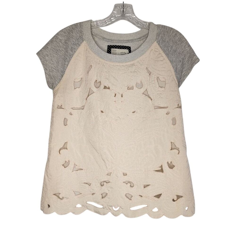Saturday Sunday (Anthropologie) Millie Quilted Cut Out cream & gray top, small